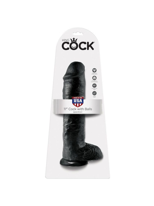 DILDO REALISTA NEGRO 28 CM CON TESTÍCULOS Y VENTOSA DE LA MARCA KING COCK