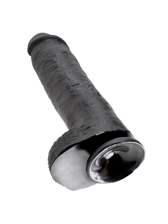DILDO REALISTA NEGRO 28 CM CON TESTÍCULOS Y VENTOSA DE LA MARCA KING COCK