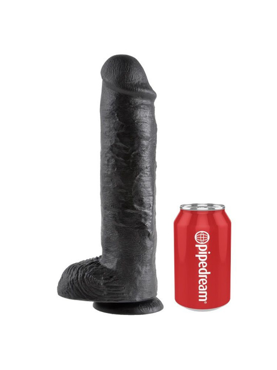 DILDO REALISTA NEGRO 28 CM CON TESTÍCULOS Y VENTOSA DE LA MARCA KING COCK