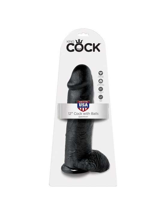 DILDO REALISTA NEGRO 30 CM CON TESTÍCULOS Y VENTOSA DE LA MARCA KING COCK