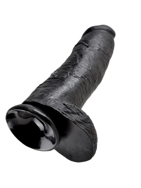 DILDO REALISTA NEGRO 30 CM CON TESTÍCULOS Y VENTOSA DE LA MARCA KING COCK