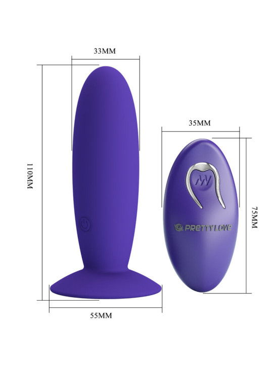 PLUG ANAL VIBRADOR RECARGABLE CON CONTROL REMOTO VIOLETA DE LA MARCA PRETTY LOVE YOUTH