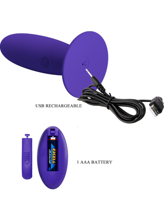 PLUG ANAL VIBRADOR RECARGABLE CON CONTROL REMOTO VIOLETA DE LA MARCA PRETTY LOVE YOUTH