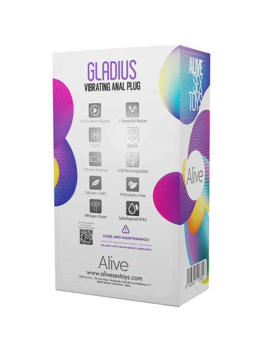 GLADIUS PLUG VIBRADOR ANAL RECARGABLE 10 MODOS DE LA MARCA ALIVE
