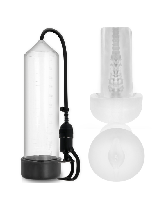 BOMBA ERECCIÓN RX5 CON MASTURBADOR TRANSPARENTE DE LA MARCA PUMP ADDICTED