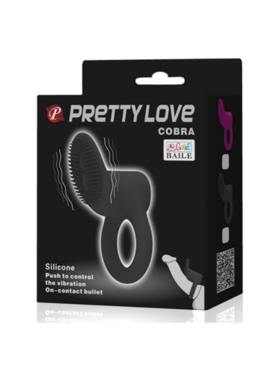ANILLO VIBRADOR COBRA NEGRO CON ESTIMULADOR CLITORAL DE LA MARCA PRETTY LOVE MALE