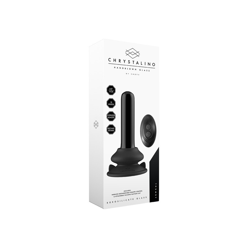 THUMBY - GLASS VIBRATOR - WITH SUCTION CUP AND REMOTE - RECHARGEABLE - 10 VELOCIDADES - NEGRO DE LA MARCA SHOTS