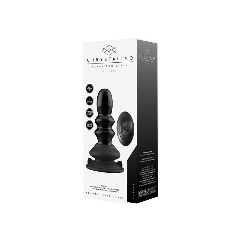 RIBBLY - GLASS VIBRATOR - WITH SUCTION CUP AND REMOTE - RECHARGEABLE - 10 VELOCIDADES - NEGRO DE LA MARCA SHOTS