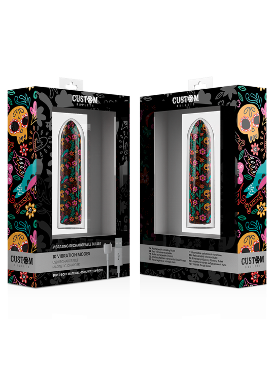 BALA VIBRADORA RECARGABLE 10 MODOS SKULL DE LA MARCA CUSTOM BULLETS