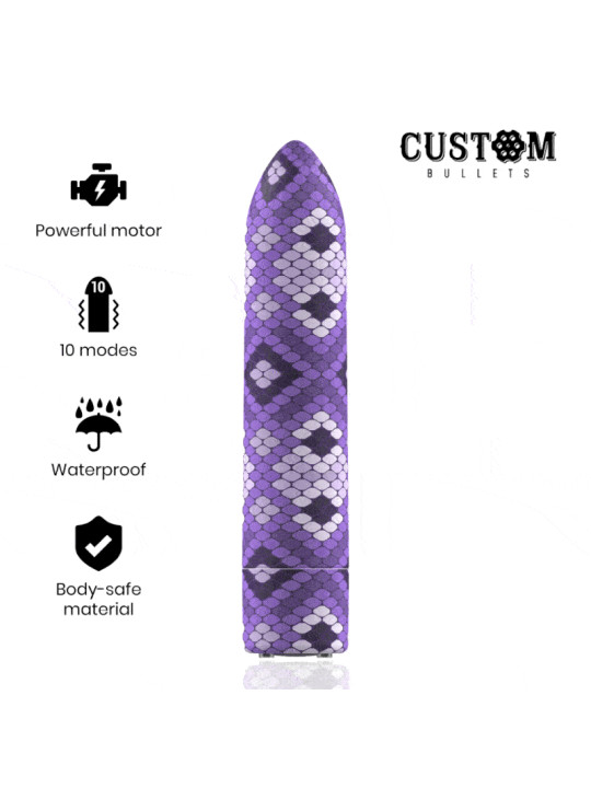 BALA VIBRADORA RECARGABLE SNAKE LILA 10 MODOS DE LA MARCA CUSTOM BULLETS