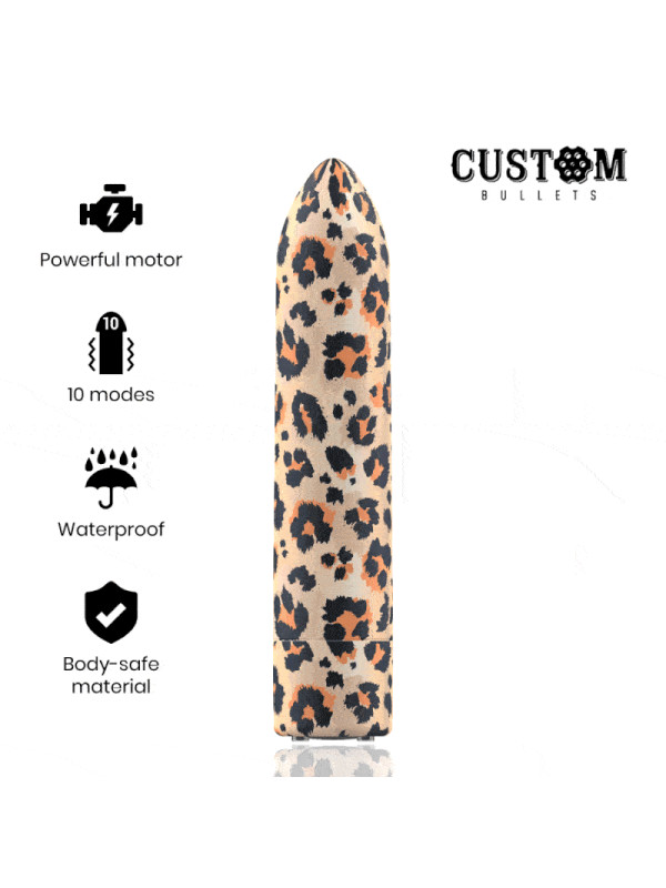 BALA VIBRADORA RECARGABLE 10 MODOS LEOPARD DE LA MARCA CUSTOM BULLETS