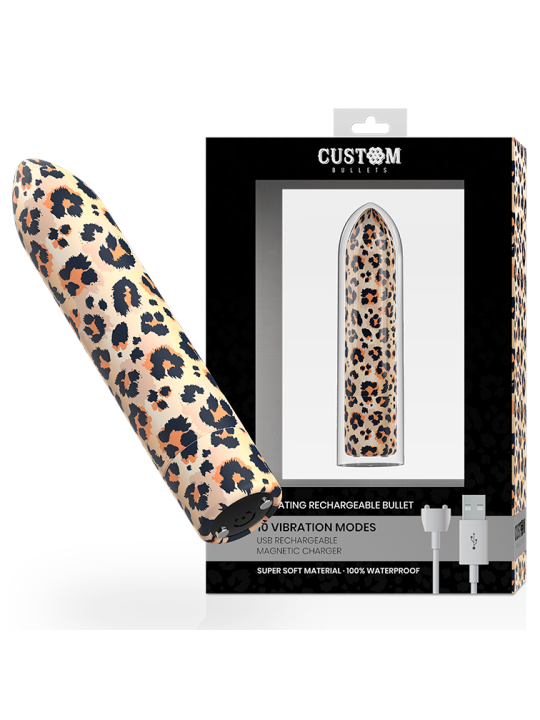 BALA VIBRADORA RECARGABLE 10 MODOS LEOPARD DE LA MARCA CUSTOM BULLETS
