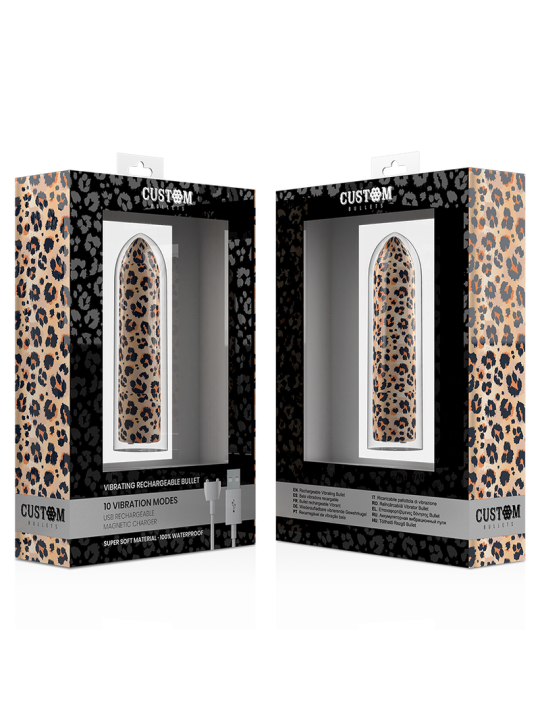 BALA VIBRADORA RECARGABLE 10 MODOS LEOPARD DE LA MARCA CUSTOM BULLETS