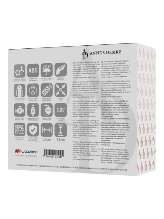 HUEVO VIBRADOR CONTROL REMOTO WATCHME NEGRO/GOLD DE LA MARCA ANNE´S DESIRE