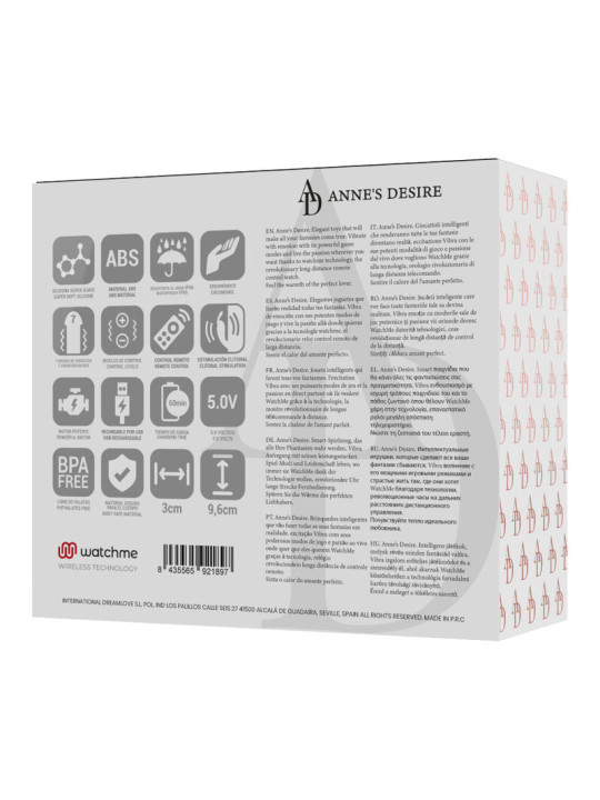 VIBRADOR PANTY WATCHME NEGRO/GOLD CON CONTROL REMOTO DE LA MARCA ANNE´S DESIRE