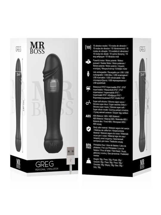 VIBRADOR GREG MR BOSS - POTENCIA MÁXIMA USB RECARGABLE DE LA MARCA MR. BOSS