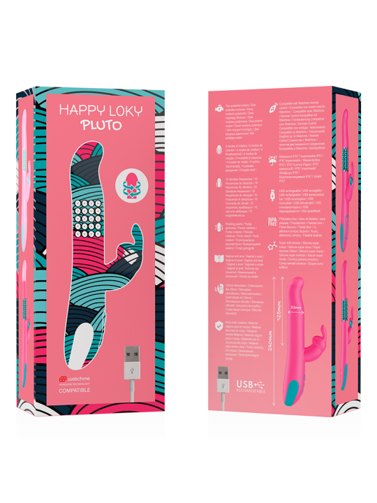VIBRADOR PLUTO RABBIT CON TECNOLOGÍA WATCHME REMOTO DE LA MARCA HAPPY LOKY