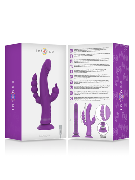 VIBRADOR RABBIT TRIPLE MOTOR SILICONA 30 MODOS CASANOVA DE LA MARCA INTENSE FUN