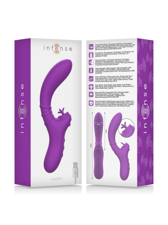 VIBRADOR FLEXIBLE HARRY CON LENGUA Y 20 MODOS MORADO DE LA MARCA INTENSE FUN
