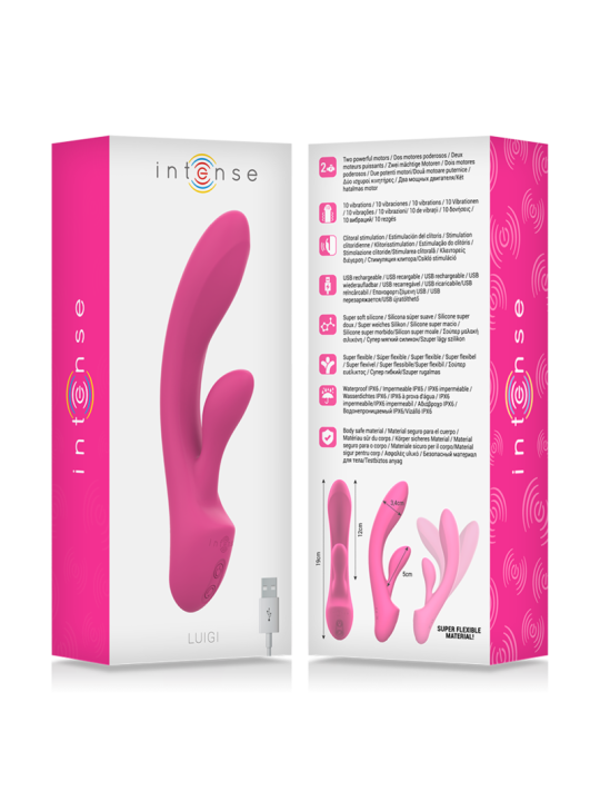 VIBRADOR RABBIT DOBLE ESTIMULACIÓN SILICONA ROSA LUIGI DE LA MARCA INTENSE FUN