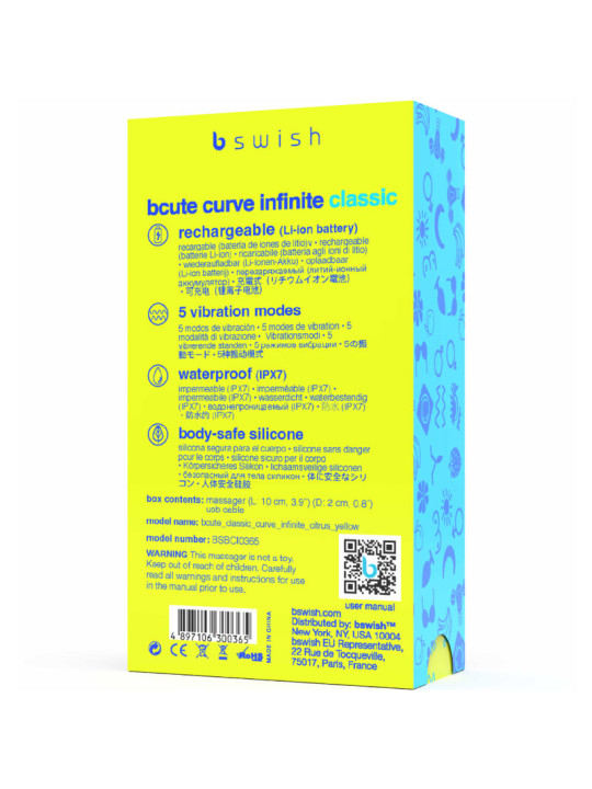 VIBRADOR BCUTE CURVE INFINITE SILICONA RECARGABLE 5 MODOS DE LA MARCA B SWISH