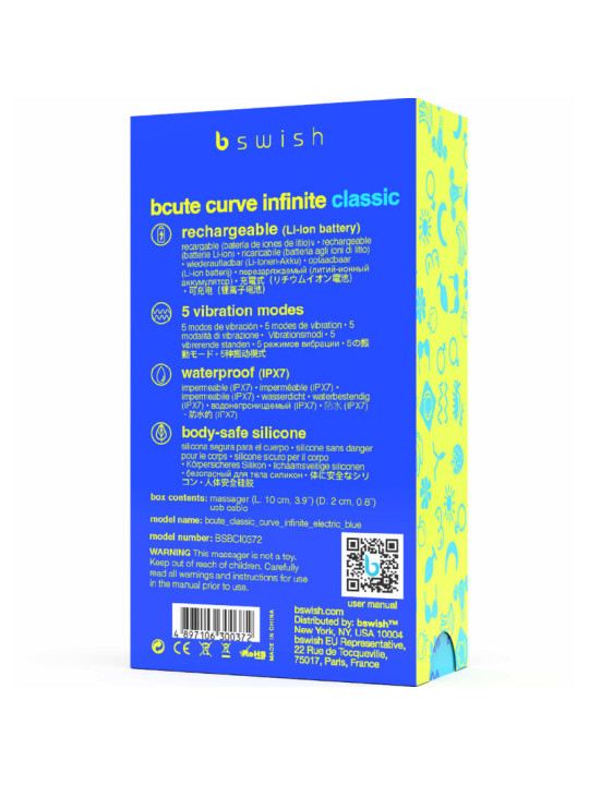 VIBRADOR BCUTE CURVE INFINITE SILICONA AZUL RECARGABLE DE LA MARCA B SWISH