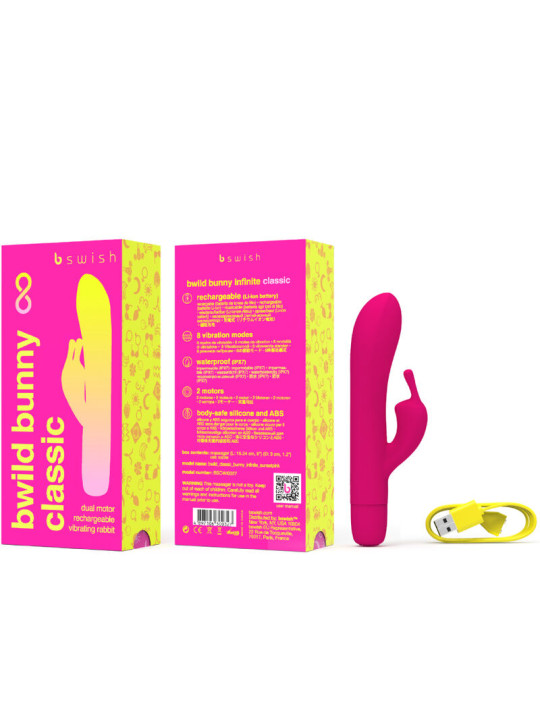 VIBRADOR RECARGABLE BUNNY INFINITE SILICONA ROSA 8 MODOS DE LA MARCA B SWISH