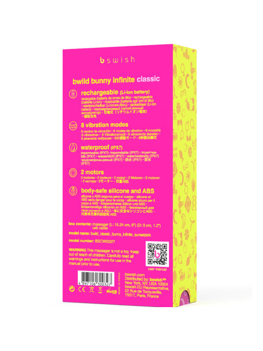 VIBRADOR RECARGABLE BUNNY INFINITE SILICONA ROSA 8 MODOS DE LA MARCA B SWISH