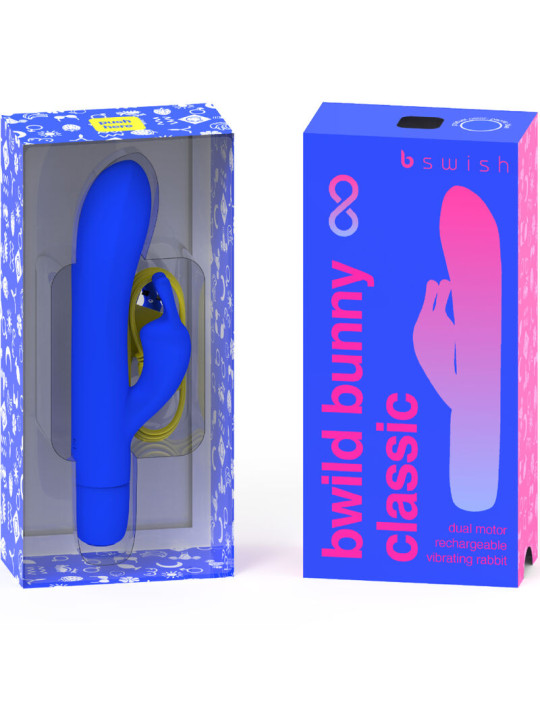 VIBRADOR RECARGABLE BWILD BUNNY INFINITE SILICONA AZUL DE LA MARCA B SWISH