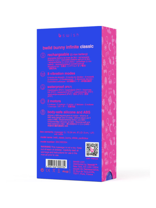VIBRADOR RECARGABLE BWILD BUNNY INFINITE SILICONA AZUL DE LA MARCA B SWISH