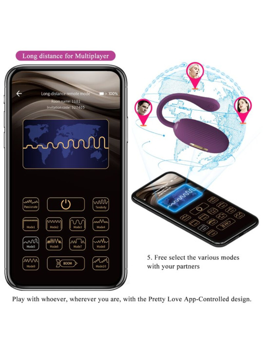 HUEVO VIBRADOR RECARGABLE LILA CON APP Y 12 MODOS DE LA MARCA PRETTY LOVE SMART