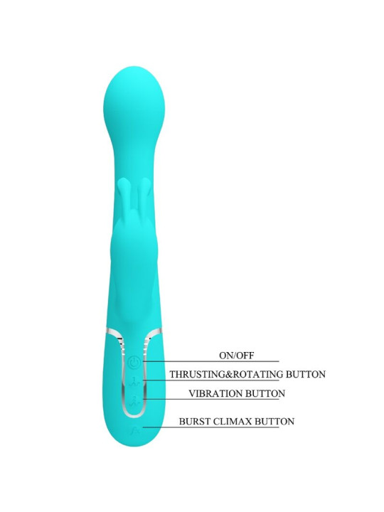 VIBRADOR RABBIT 3 EN 1 MULTIFUNCIÓN 7 MODOS VERDE AGUA DE LA MARCA PRETTY LOVE FLIRTATION