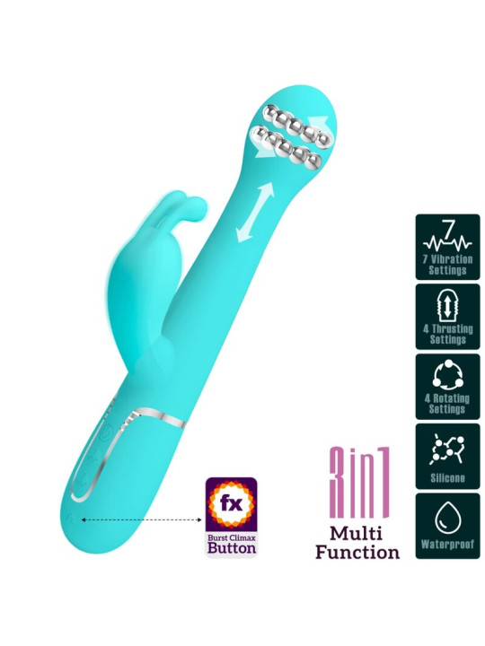 VIBRADOR RABBIT 3 EN 1 MULTIFUNCIÓN 7 MODOS VERDE AGUA DE LA MARCA PRETTY LOVE FLIRTATION