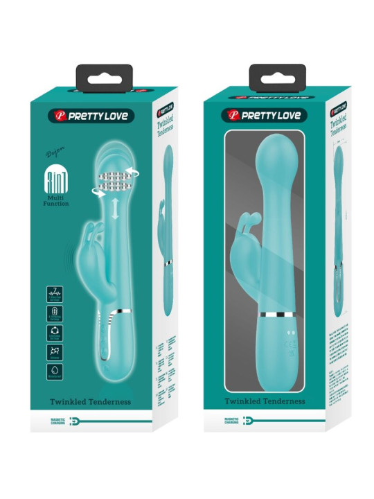VIBRADOR RABBIT 3 EN 1 MULTIFUNCIÓN 7 MODOS VERDE AGUA DE LA MARCA PRETTY LOVE FLIRTATION