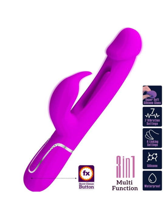 VIBRADOR RABBIT 3 EN 1 CON LENGUA Y VIBRACIÓN INTENSA DE LA MARCA PRETTY LOVE FLIRTATION