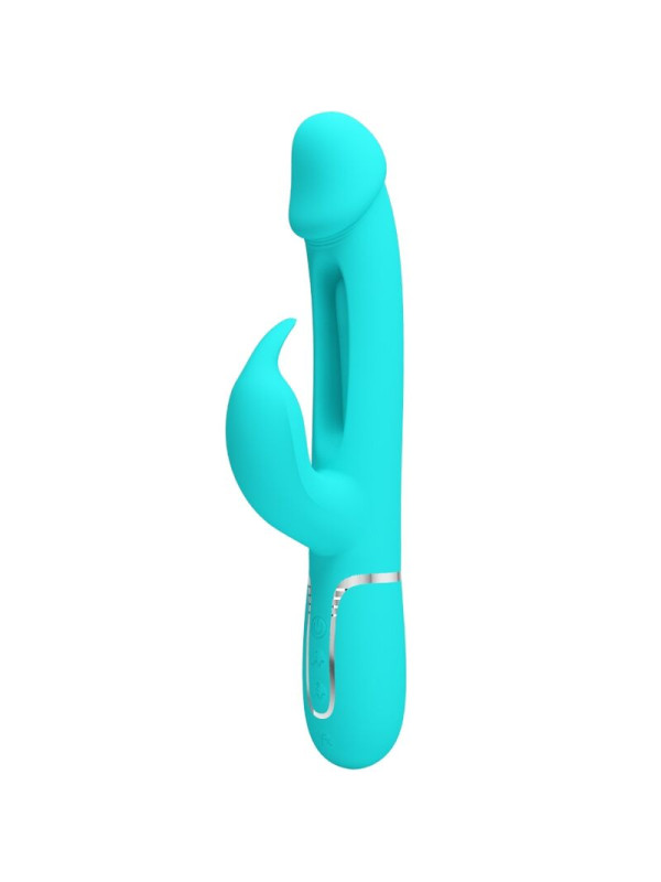 VIBRADOR RABBIT 3 EN 1 CON LENGUA VERDE AGUA RECARGABLE DE LA MARCA PRETTY LOVE FLIRTATION