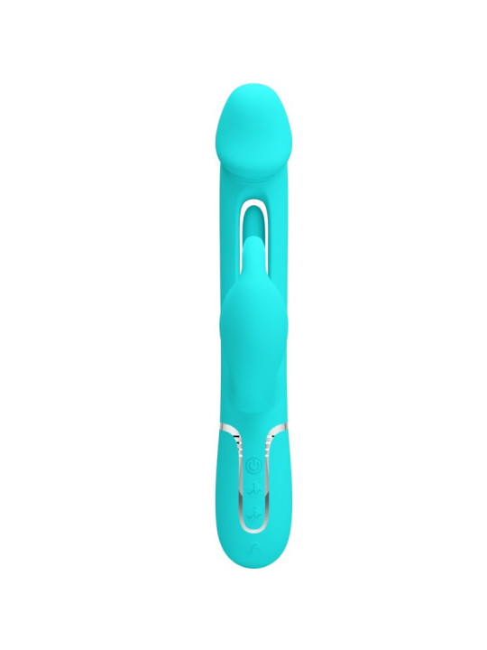 VIBRADOR RABBIT 3 EN 1 CON LENGUA VERDE AGUA RECARGABLE DE LA MARCA PRETTY LOVE FLIRTATION
