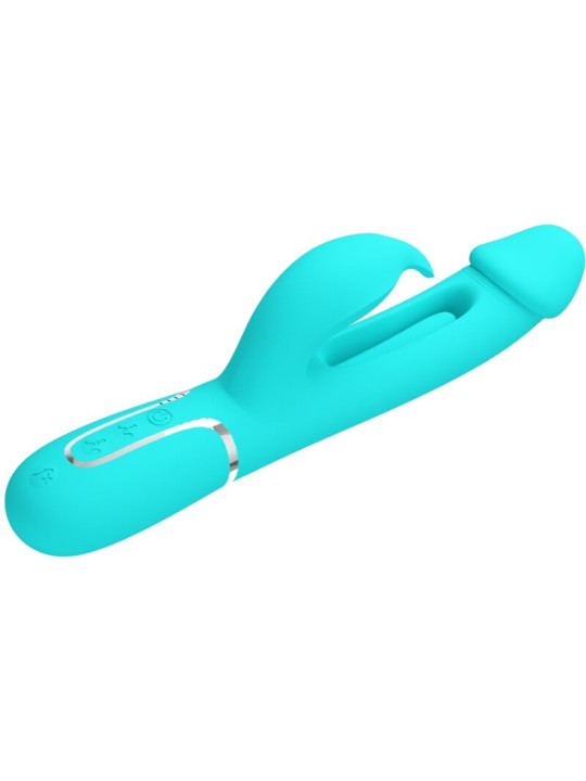 VIBRADOR RABBIT 3 EN 1 CON LENGUA VERDE AGUA RECARGABLE DE LA MARCA PRETTY LOVE FLIRTATION