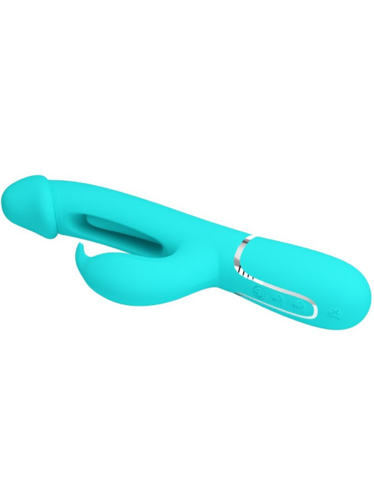 VIBRADOR RABBIT 3 EN 1 CON LENGUA VERDE AGUA RECARGABLE DE LA MARCA PRETTY LOVE FLIRTATION