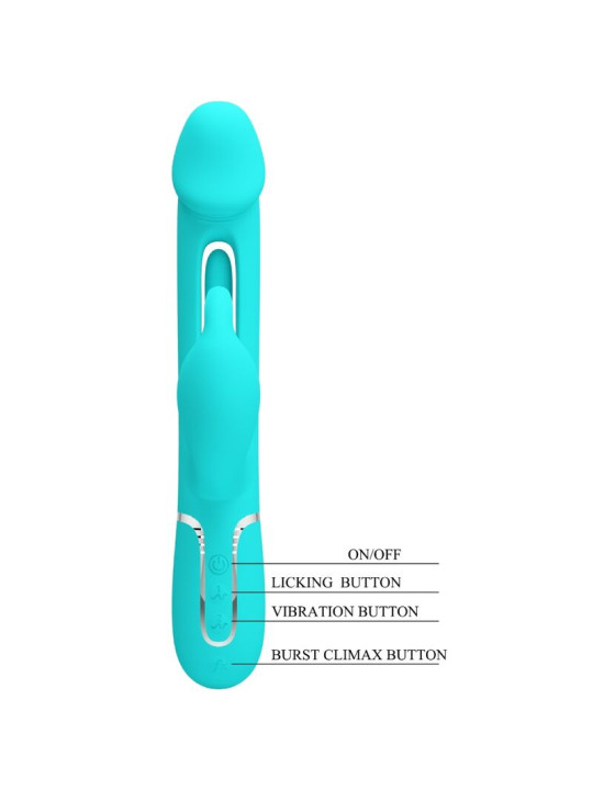 VIBRADOR RABBIT 3 EN 1 CON LENGUA VERDE AGUA RECARGABLE DE LA MARCA PRETTY LOVE FLIRTATION