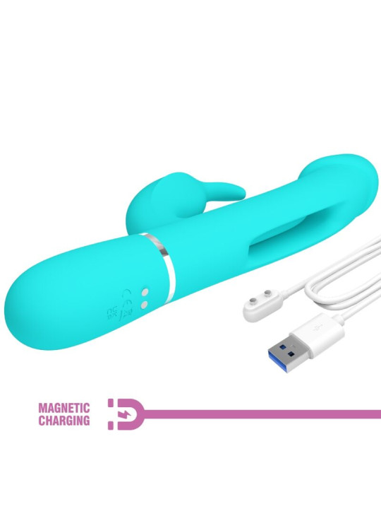 VIBRADOR RABBIT 3 EN 1 CON LENGUA VERDE AGUA RECARGABLE DE LA MARCA PRETTY LOVE FLIRTATION
