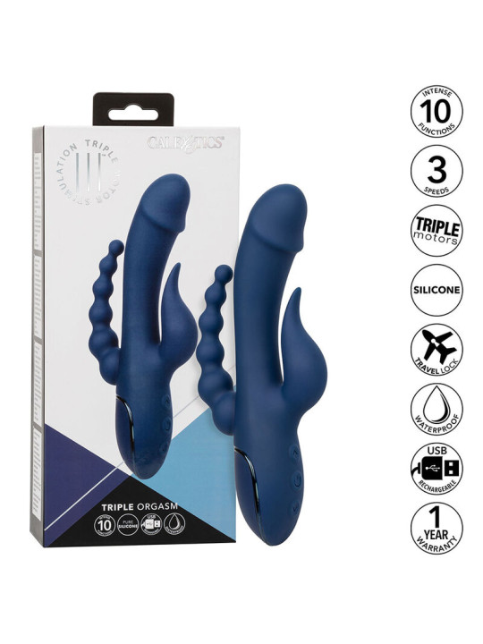 VIBRADOR TRIPLE ESTIMULACIÓN AZUL RECARGABLE DE LA MARCA CALEXOTICS