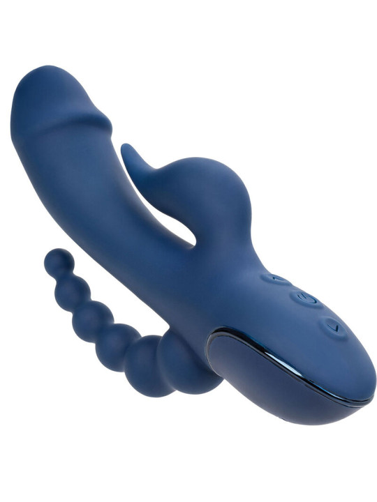 VIBRADOR TRIPLE ESTIMULACIÓN AZUL RECARGABLE DE LA MARCA CALEXOTICS