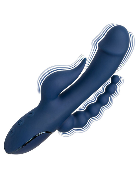 VIBRADOR TRIPLE ESTIMULACIÓN AZUL RECARGABLE DE LA MARCA CALEXOTICS