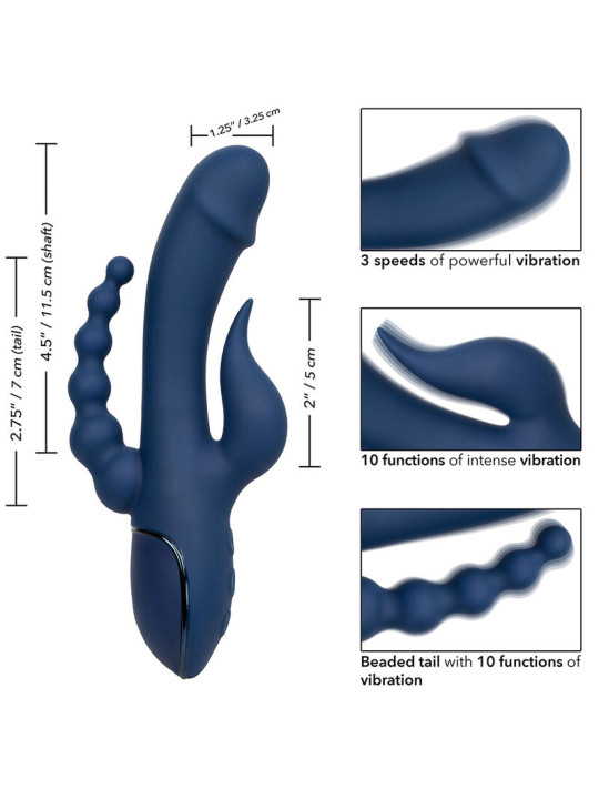 VIBRADOR TRIPLE ESTIMULACIÓN AZUL RECARGABLE DE LA MARCA CALEXOTICS