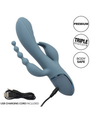 VIBRADOR TRIPLE ACCIÓN CON ESTIMULADOR Y COLA DE LA MARCA CALEXOTICS