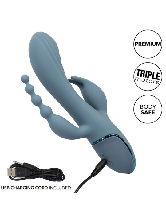 VIBRADOR TRIPLE ACCIÓN CON ESTIMULADOR Y COLA DE LA MARCA CALEXOTICS
