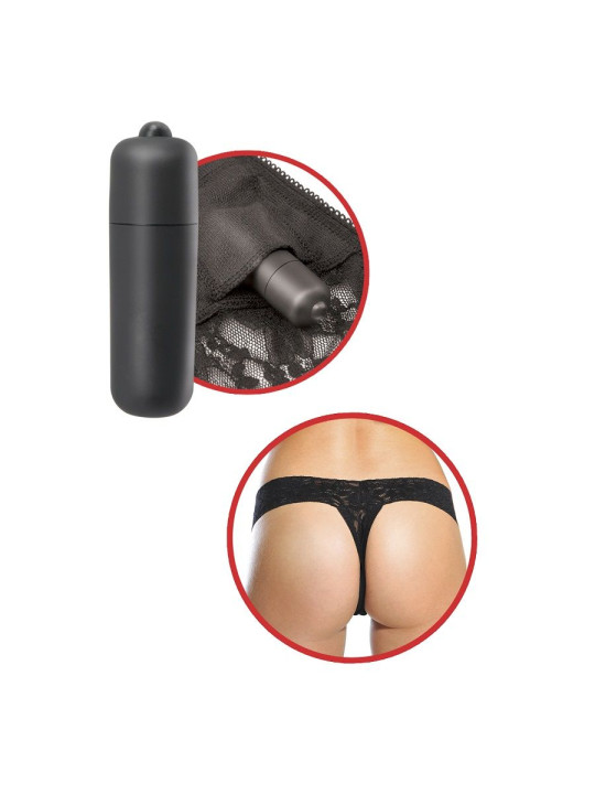 TANGA CON VIBRADOR INCORPORADO EN ENCAJE NEGRO DE LA MARCA FETISH FANTASY SERIES