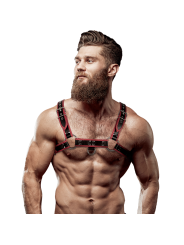 ARNÉS PECHO HOMBRE CUERO VEGANO NEGRO ROJO DE LA MARCA FETISH SUBMISSIVE ATTITUDE