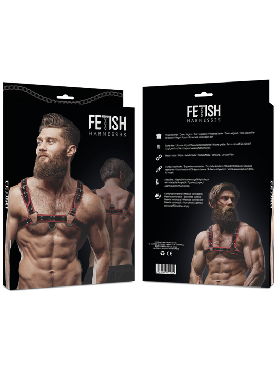 ARNÉS PECHO HOMBRE CUERO VEGANO NEGRO ROJO DE LA MARCA FETISH SUBMISSIVE ATTITUDE